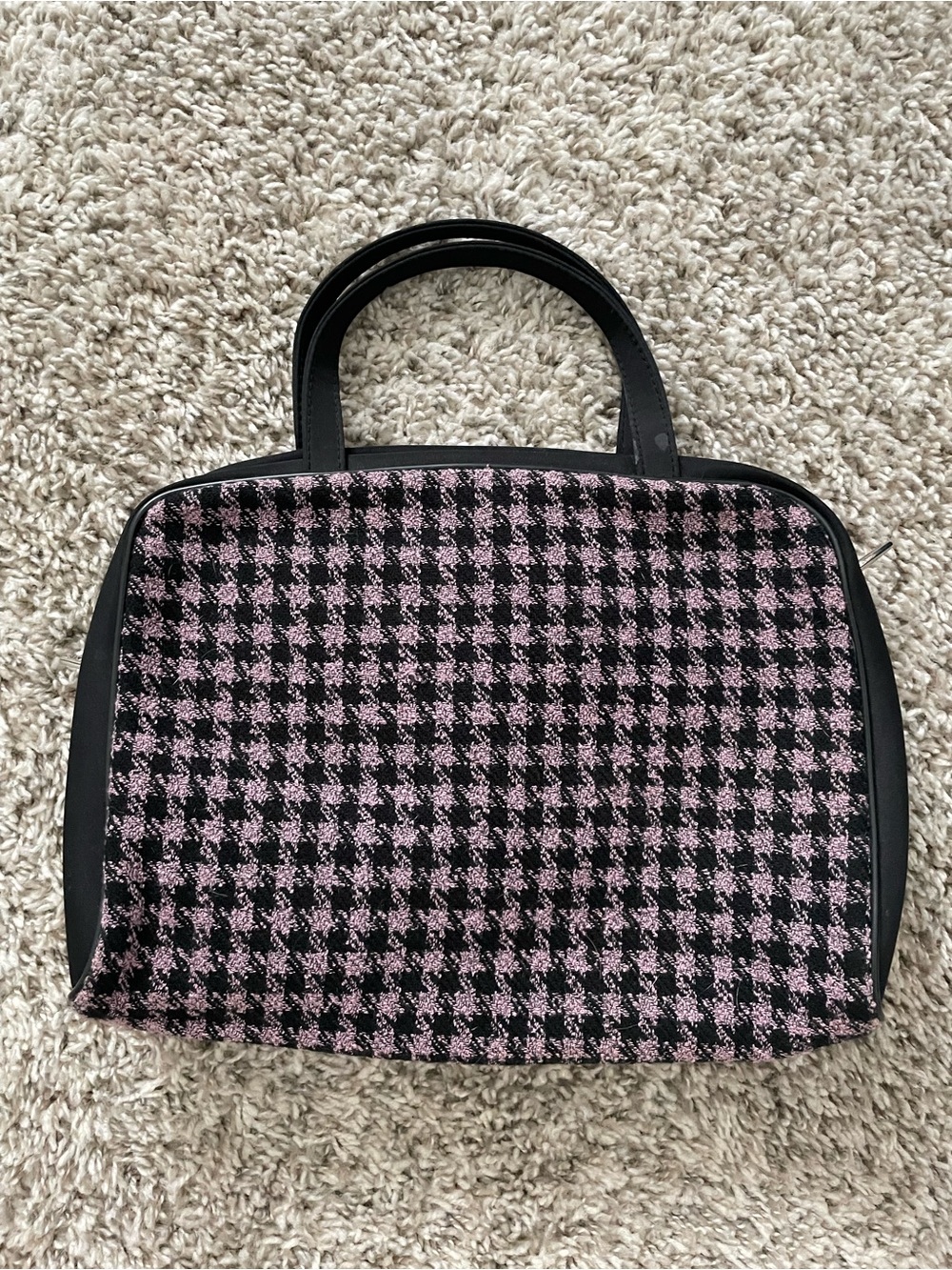 Lancome Black & Pink Tweed Houndstooth Cosmetic Bag Never Used